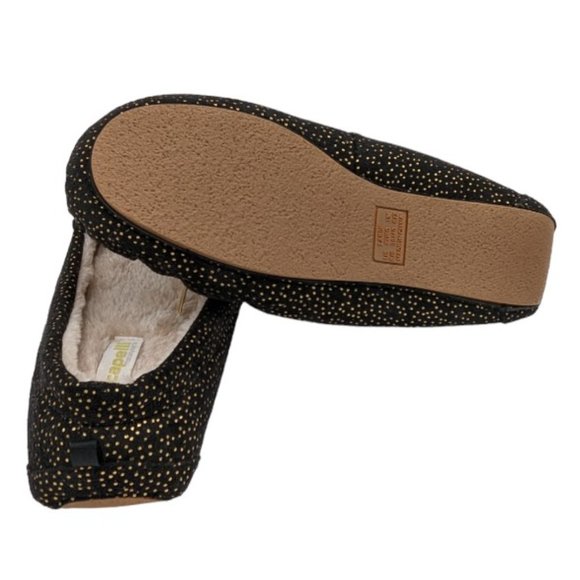 Women's Capelli of New York Fuzzy Polka Dot Pull-On Slippers Gold Tie Sz 8/9 - Picture 3 of 7